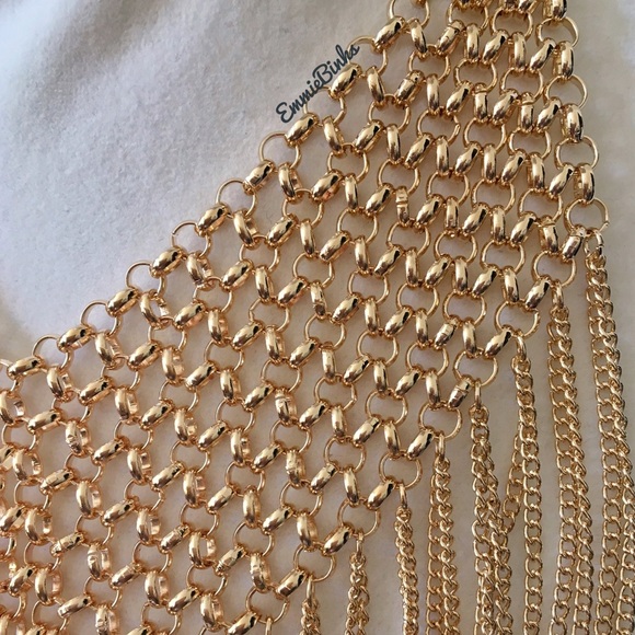 New Maximalist Chainmail Style Fringe Bib Statement Necklace - Picture 2 of 16